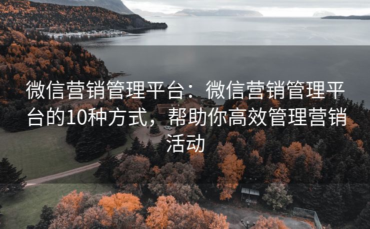 微信营销管理平台：微信营销管理平台的10种方式，帮助你高效管理营销活动